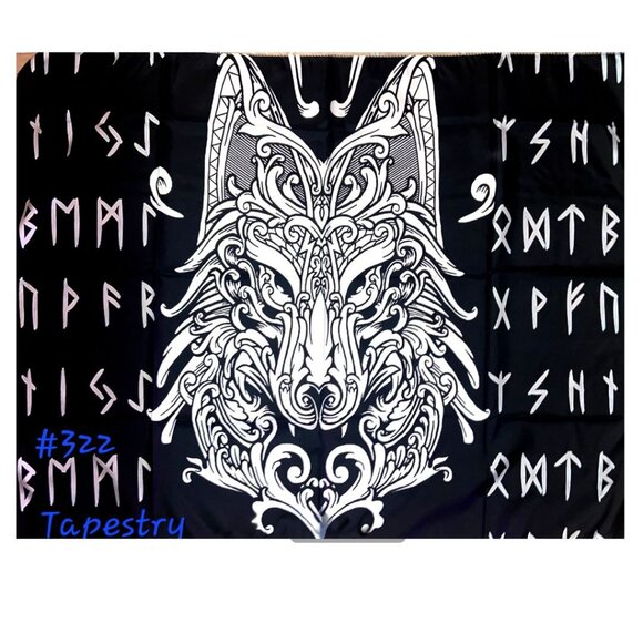 Norse Rune Viking Wolf Tapestry Hanging Wall Decor - Picture 1 of 1